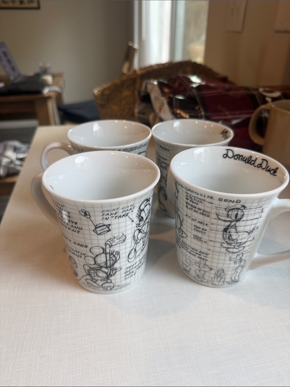 White Porcelain Sketch Mugs - Set of 4